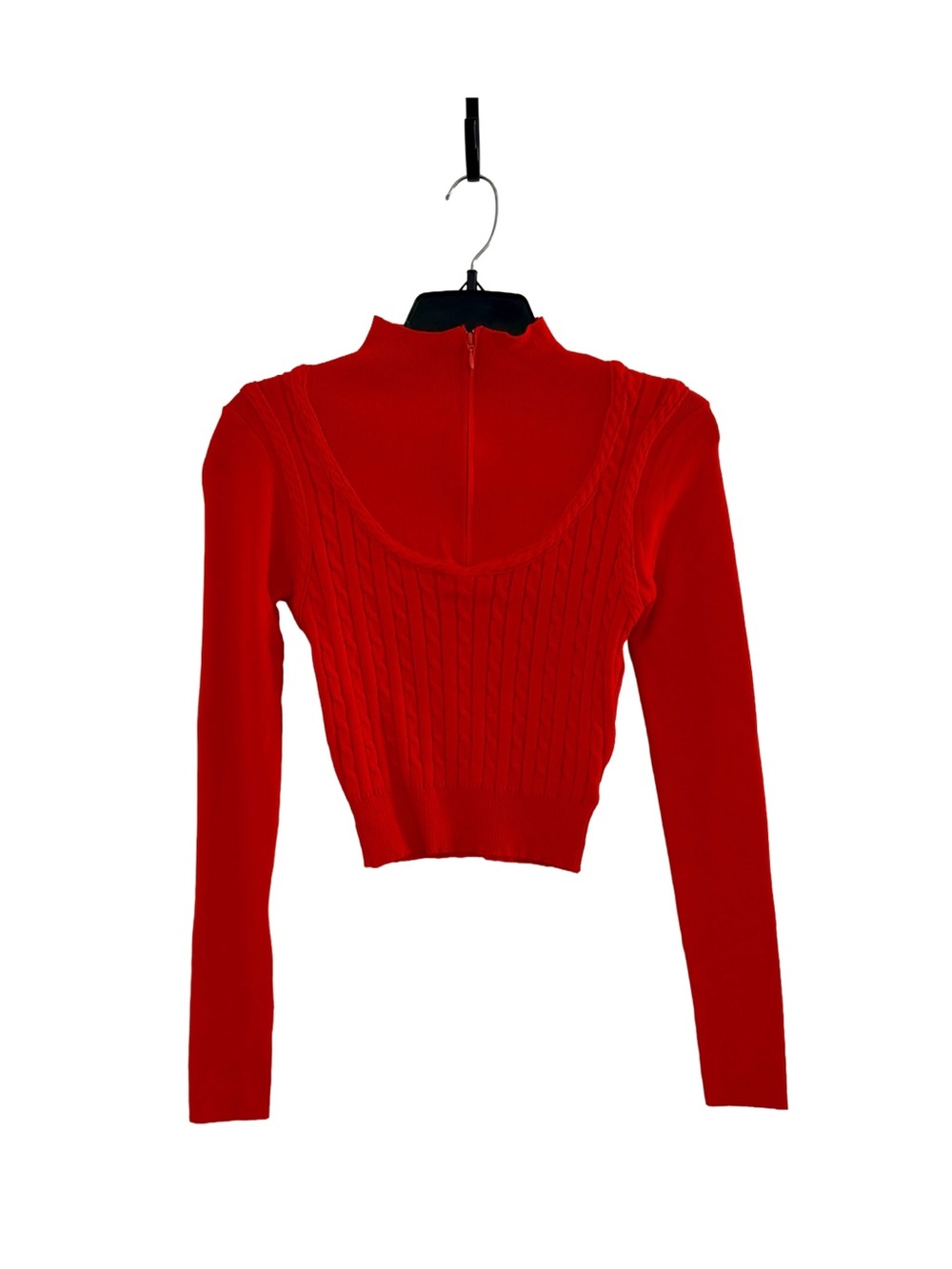 🍓Balboa Red Cable-Knit Zip-front Crop Sweater